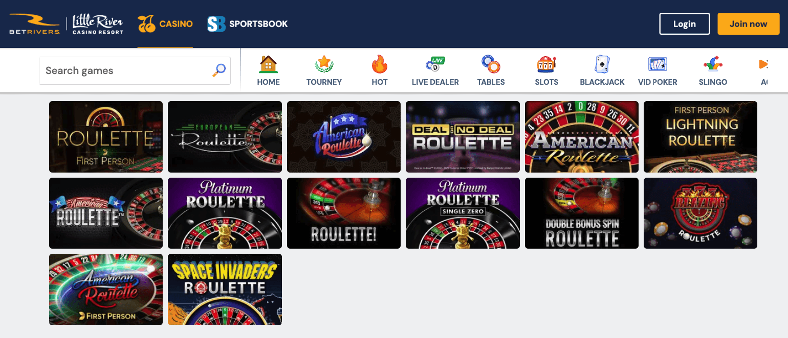 BetRivers MI roulette games collection