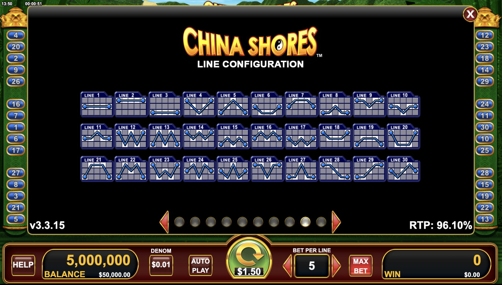 china shores by konami paylines