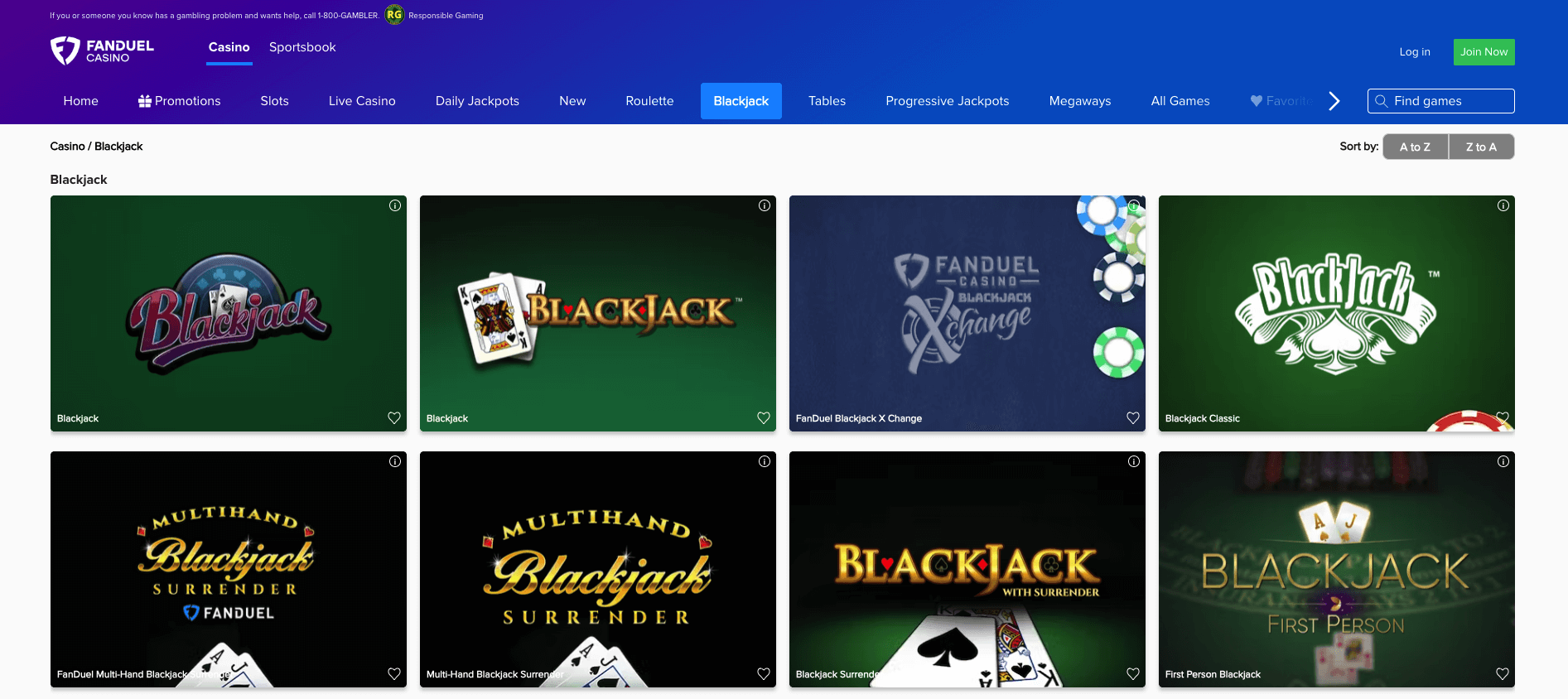 FanDuel blackjack games