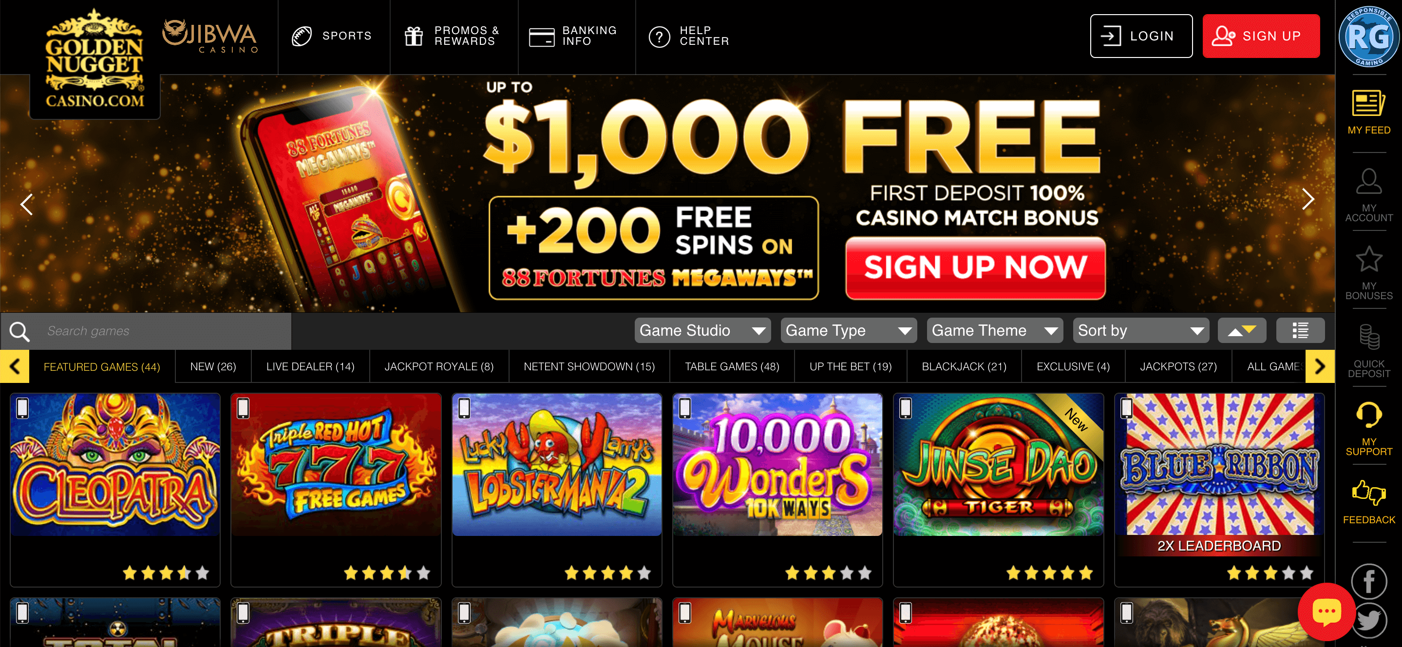 Golden Nugget Online Casino MI Home Page