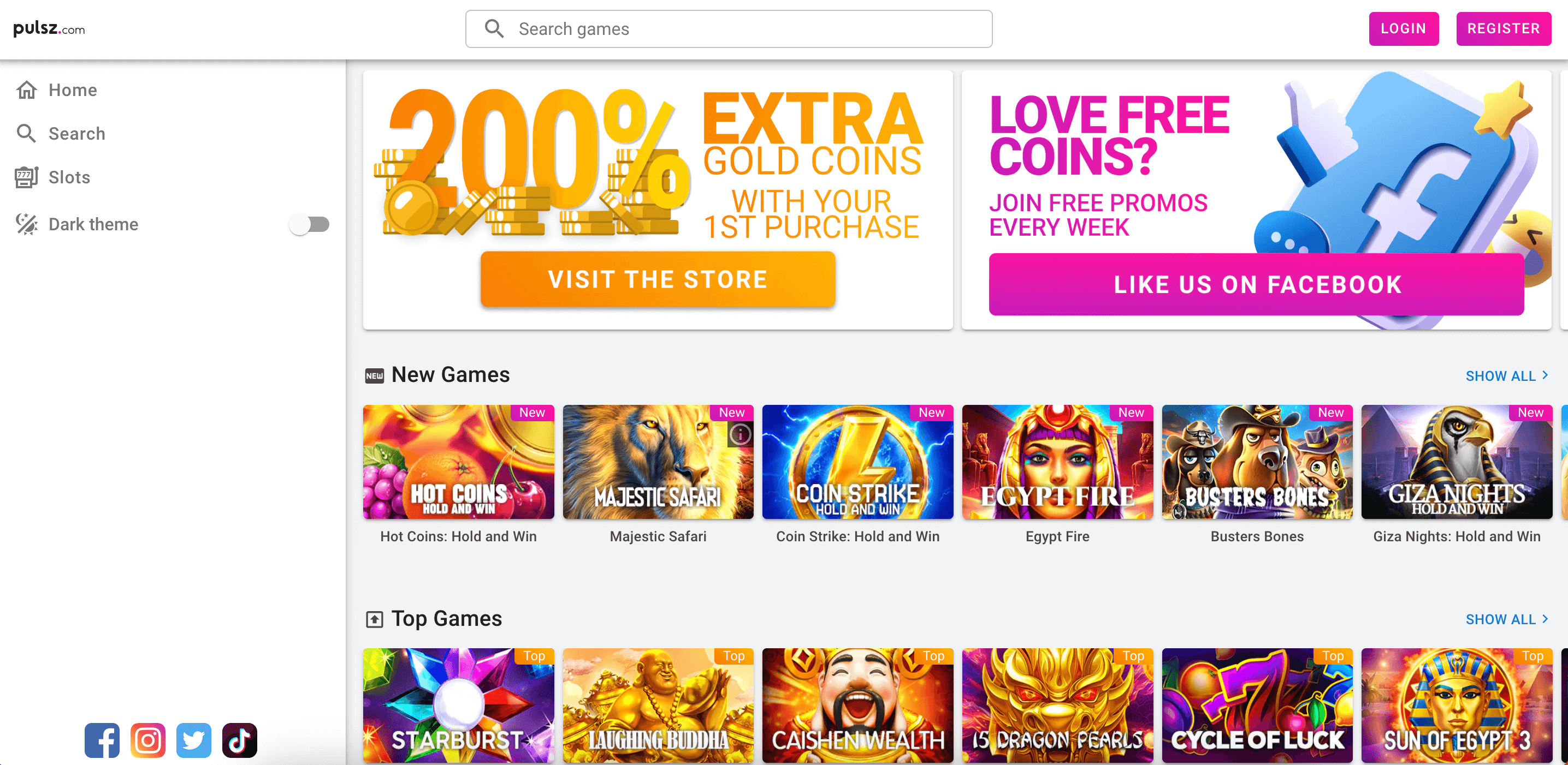 Pulsz Social Casino Home Page