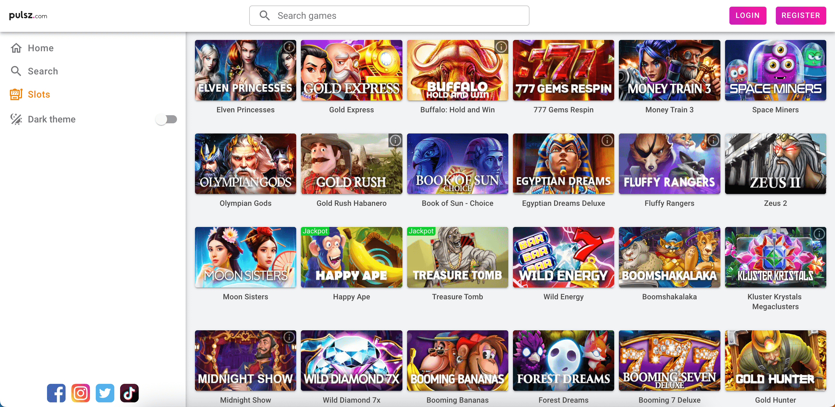 Pulsz Social Casino Slots Catalog